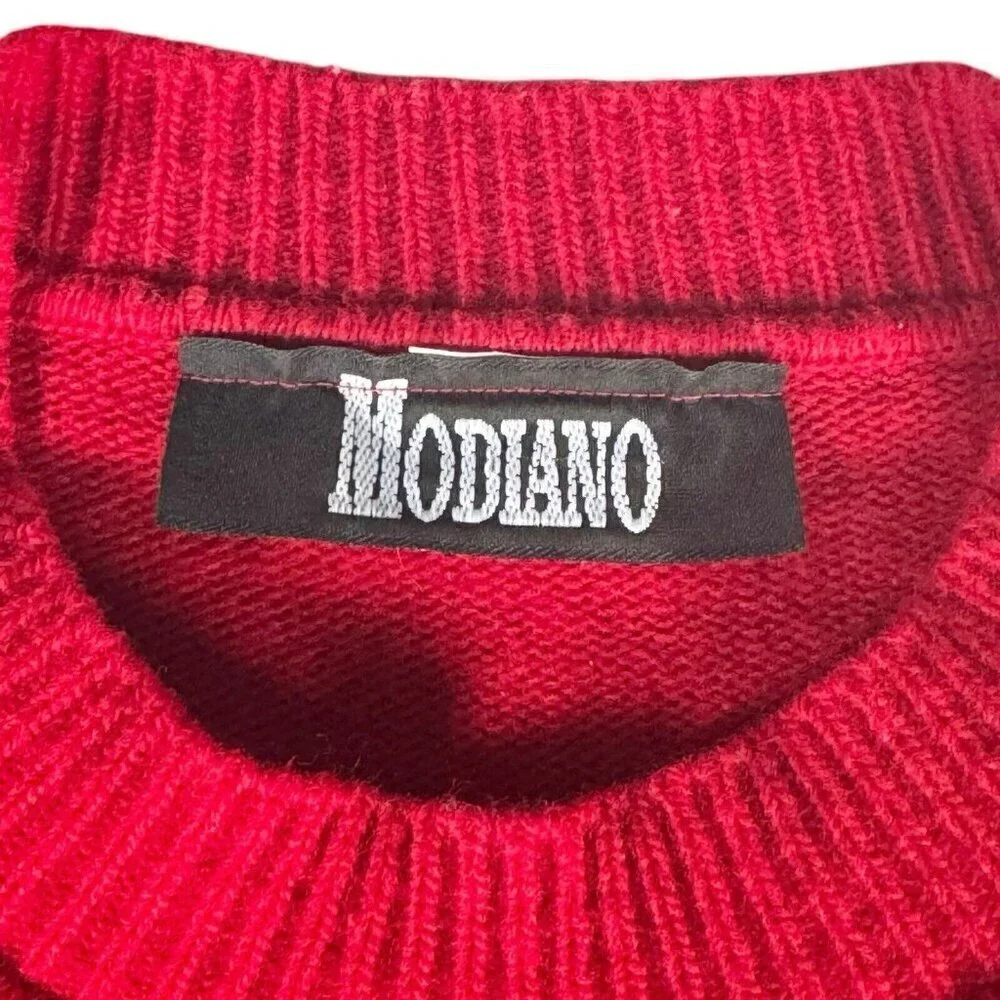 Vintage 90s Modiano Womans Sz M Red Black Colorblock Mock Neck Pullover Sweater - Picture 5 of 7